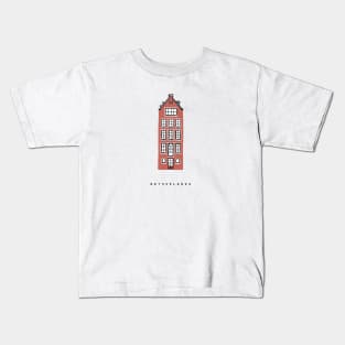 Brick Old House. Amsterdam, Netherlands. Realistic drawing. Kids T-Shirt